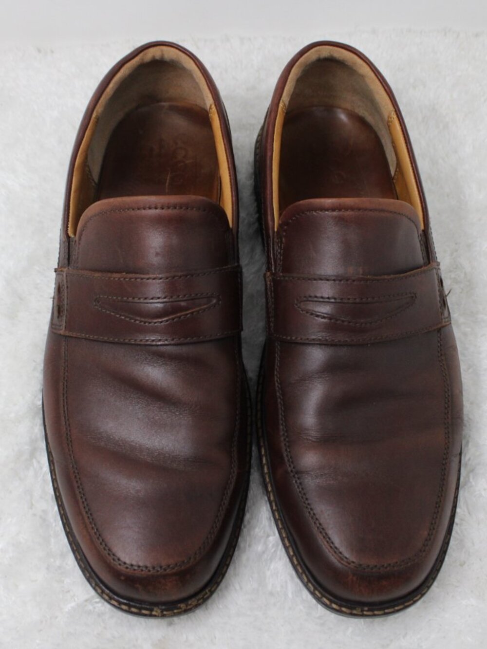 Ecco Shoes Mens 46 US 12-12.5 Brown Classic Leather Slip On Penny Loafers